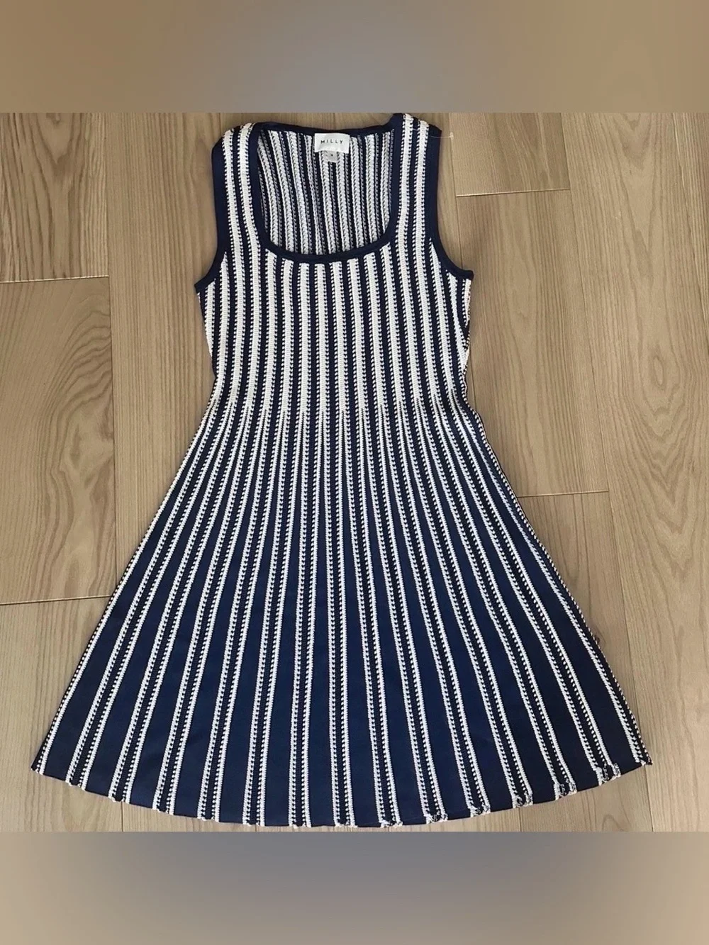 Milly Navy and White Vertical Stripe Midi Tank Dress - Picture 1 of 4